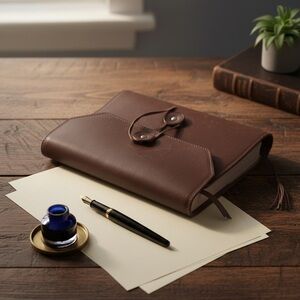 Genuine Leather Journal with Button Closure, 🇫🇷 French Artisan Quality